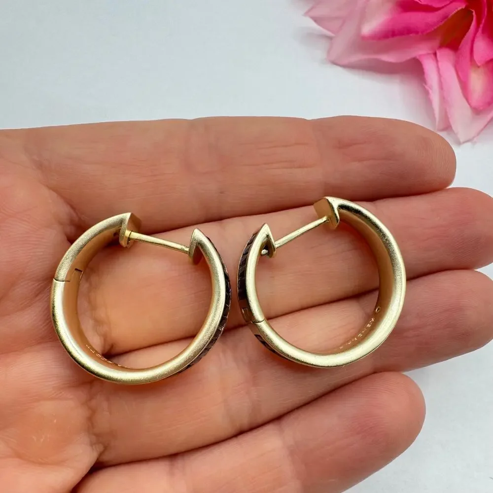 Kendra Scott Jack Hoop Earrings Blue Baguette Crystals Matte Gold Tone Signed